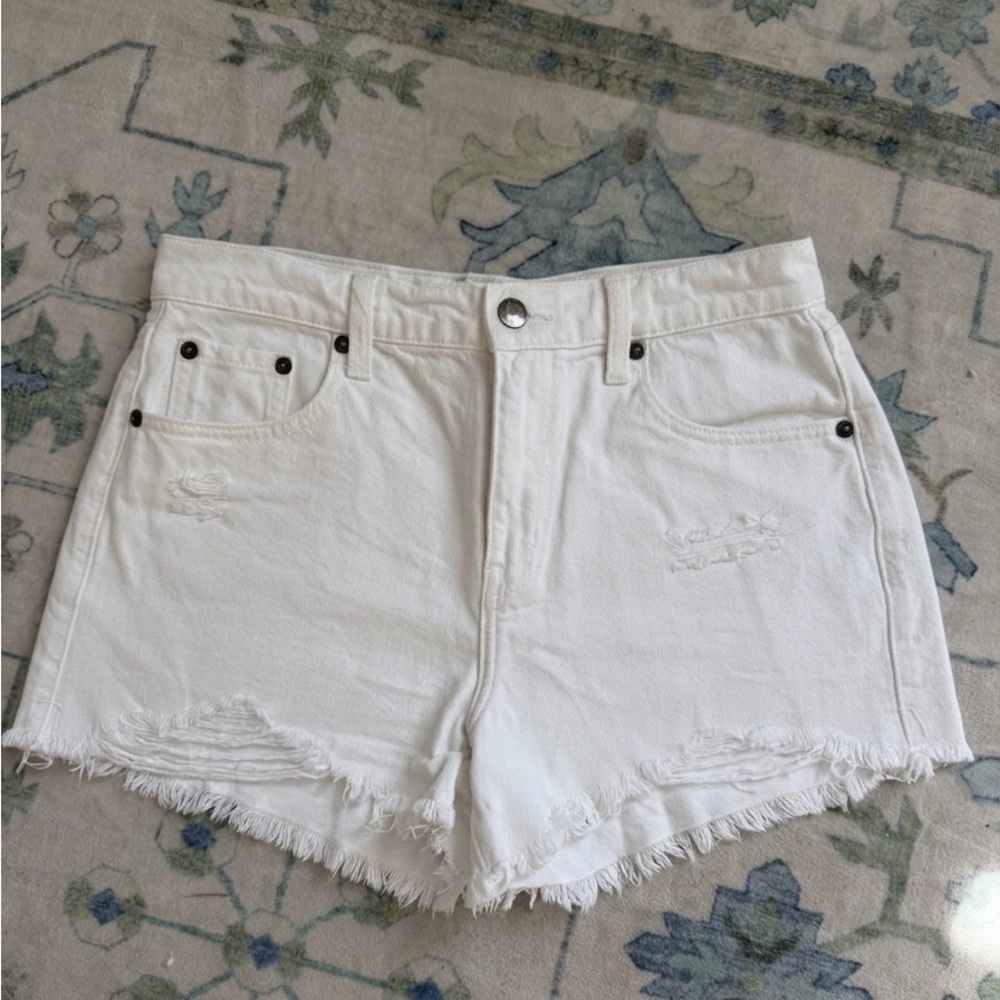 Pistola White Distressed High-Rise Frayed Hem Denim Shorts